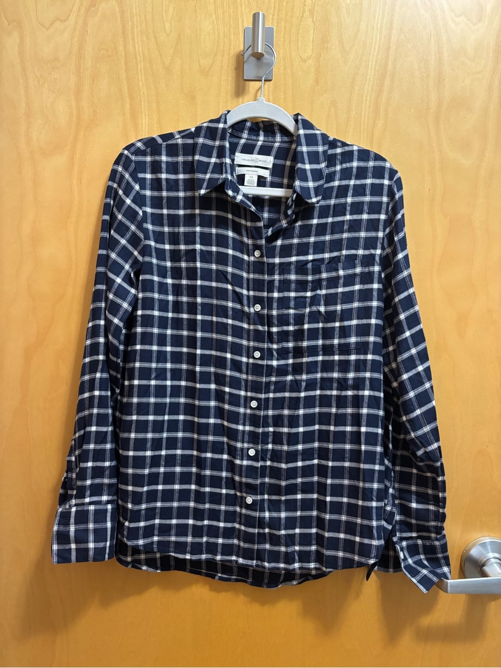 Treasure & Bond Navy and White Plaid Button-Down Shirt